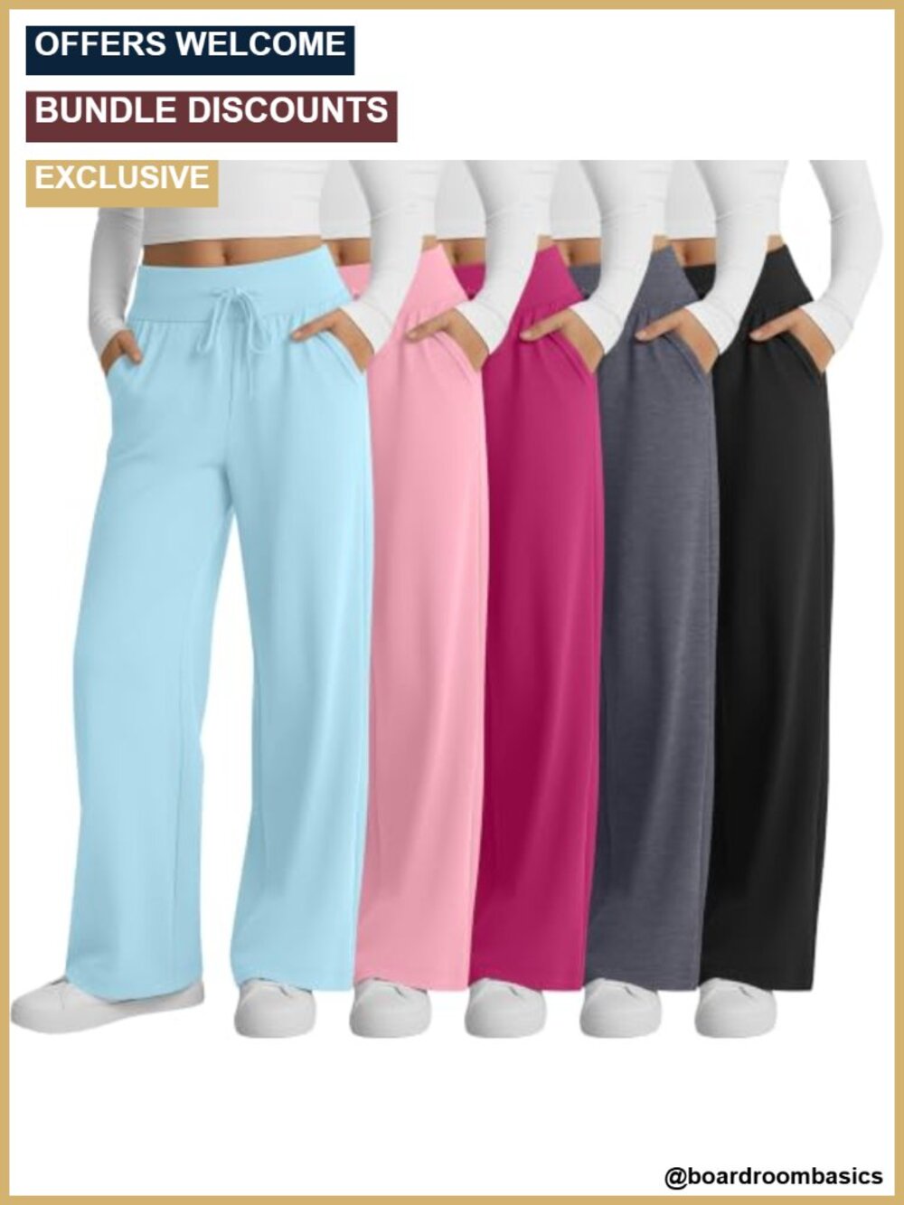 5 Pack Girls Wide Leg Yoga Pants High Waist Drawstring Pockets